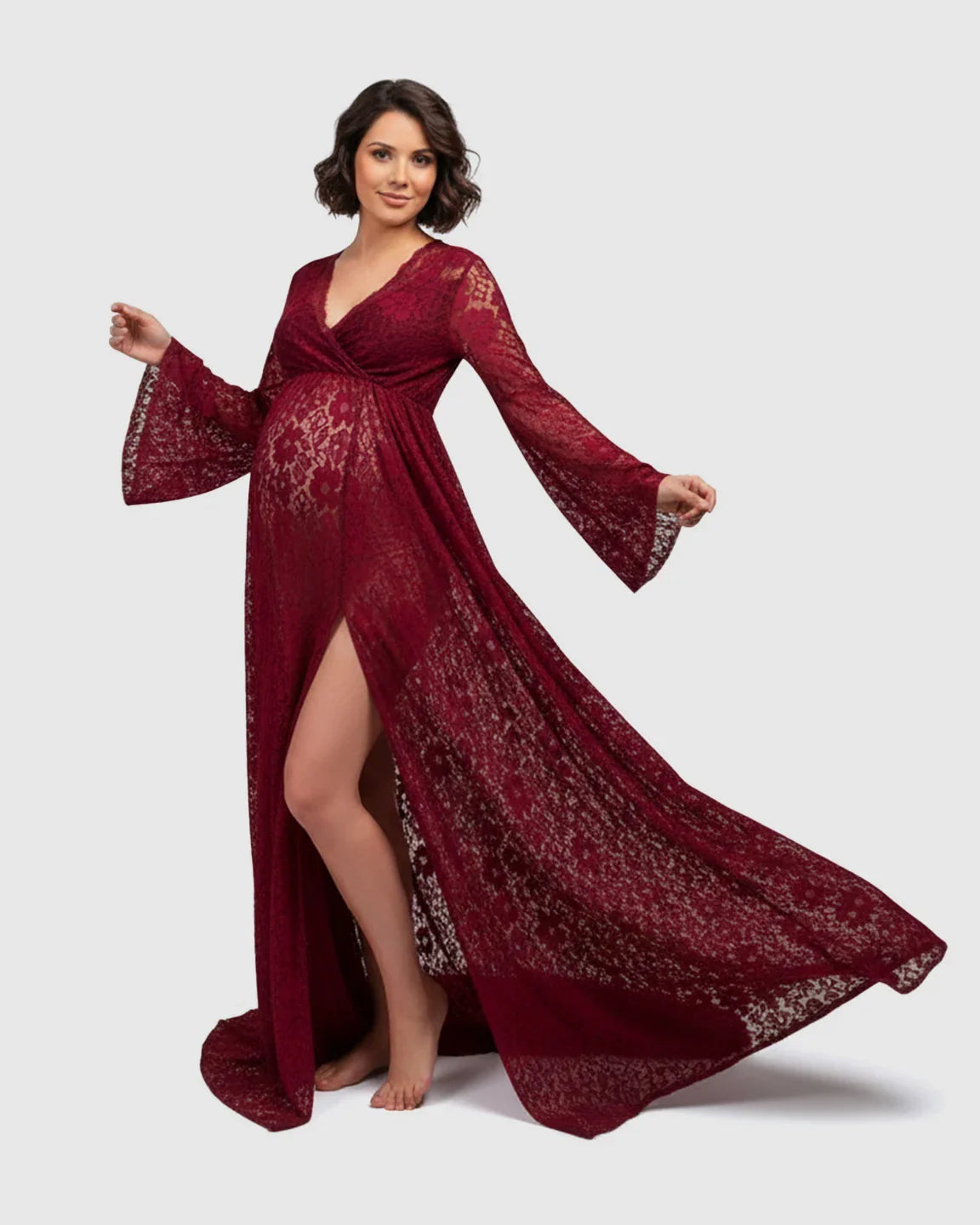 Bump Society – The Comfort Collection: Long Bell Sleeve See Through Maternity Gown