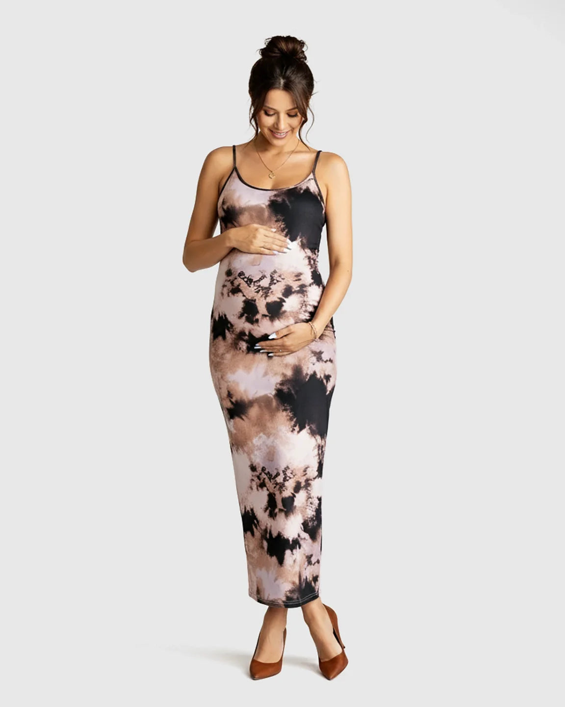 Bump Society – The Comfort Collection: Thin Strapped Tie-Dye Pattern Bodycon Maternity Maxi Dress