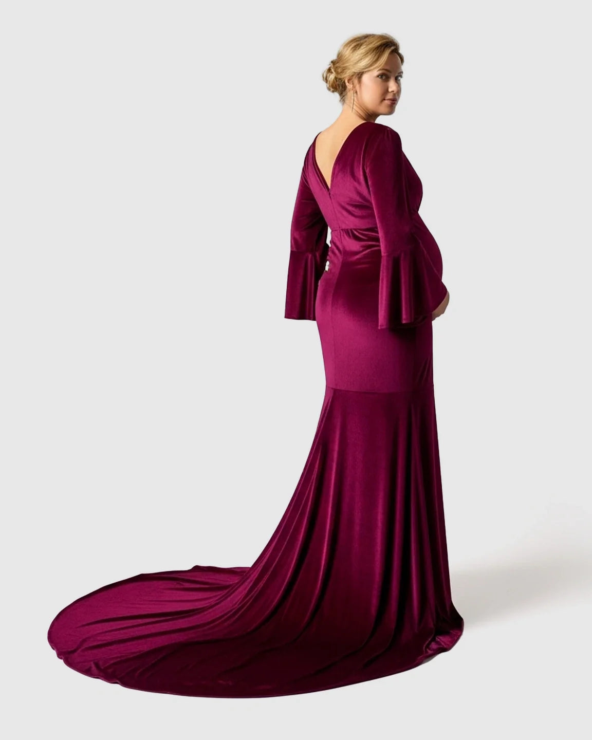 Bump Society – The Comfort Collection: Long-Sleeve Mermaid Train Maternity Photoshoot Gown
