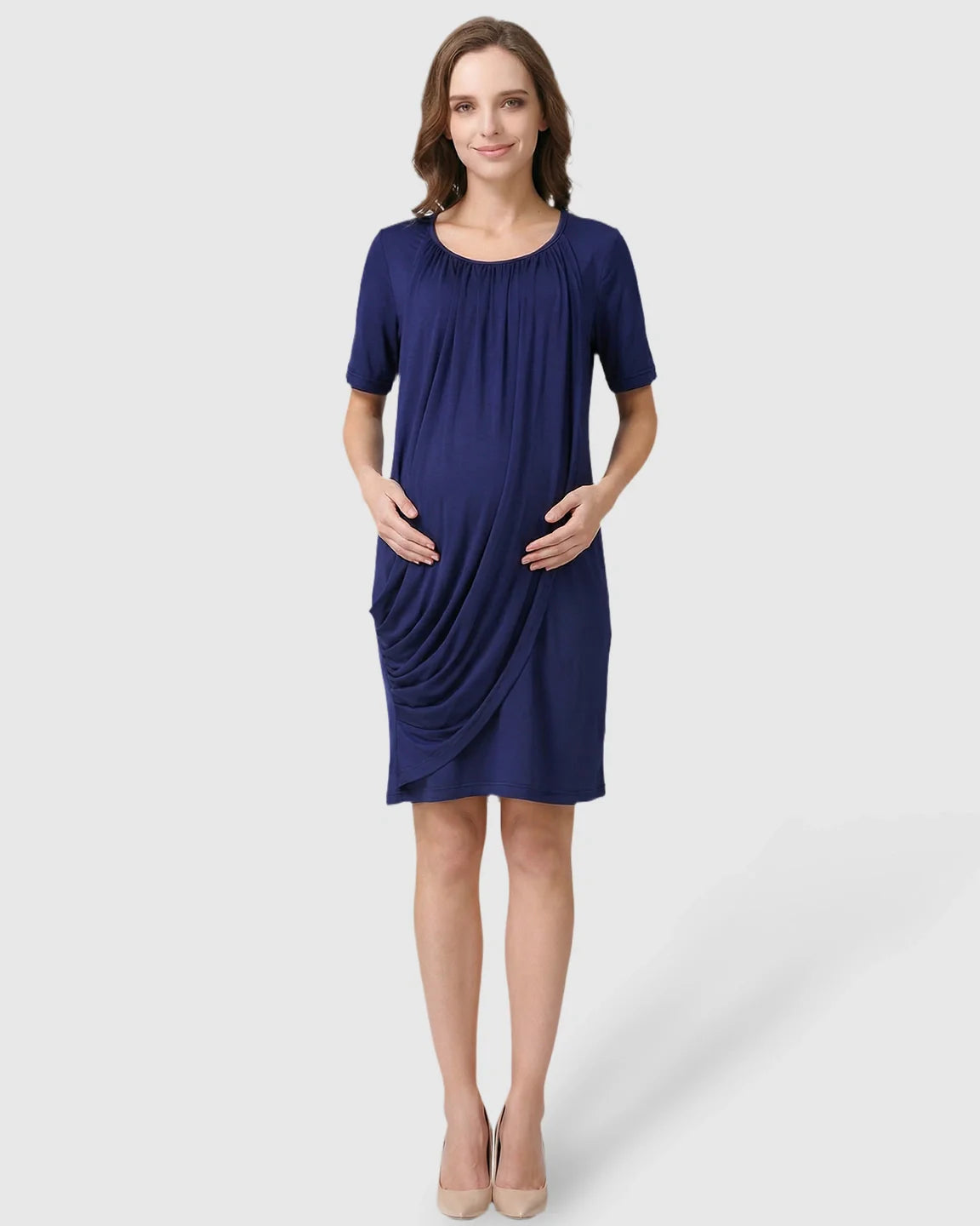 Bump Society – The Nursing Collection: Hidden Nursing Access Draped Maternity Short Dress