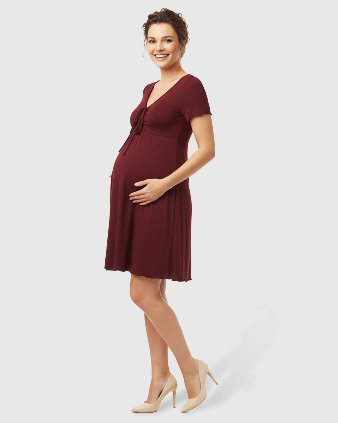 Bump Society – The Comfort Collection: Lettuce Edge Hem Casual Maternity Mini Dress