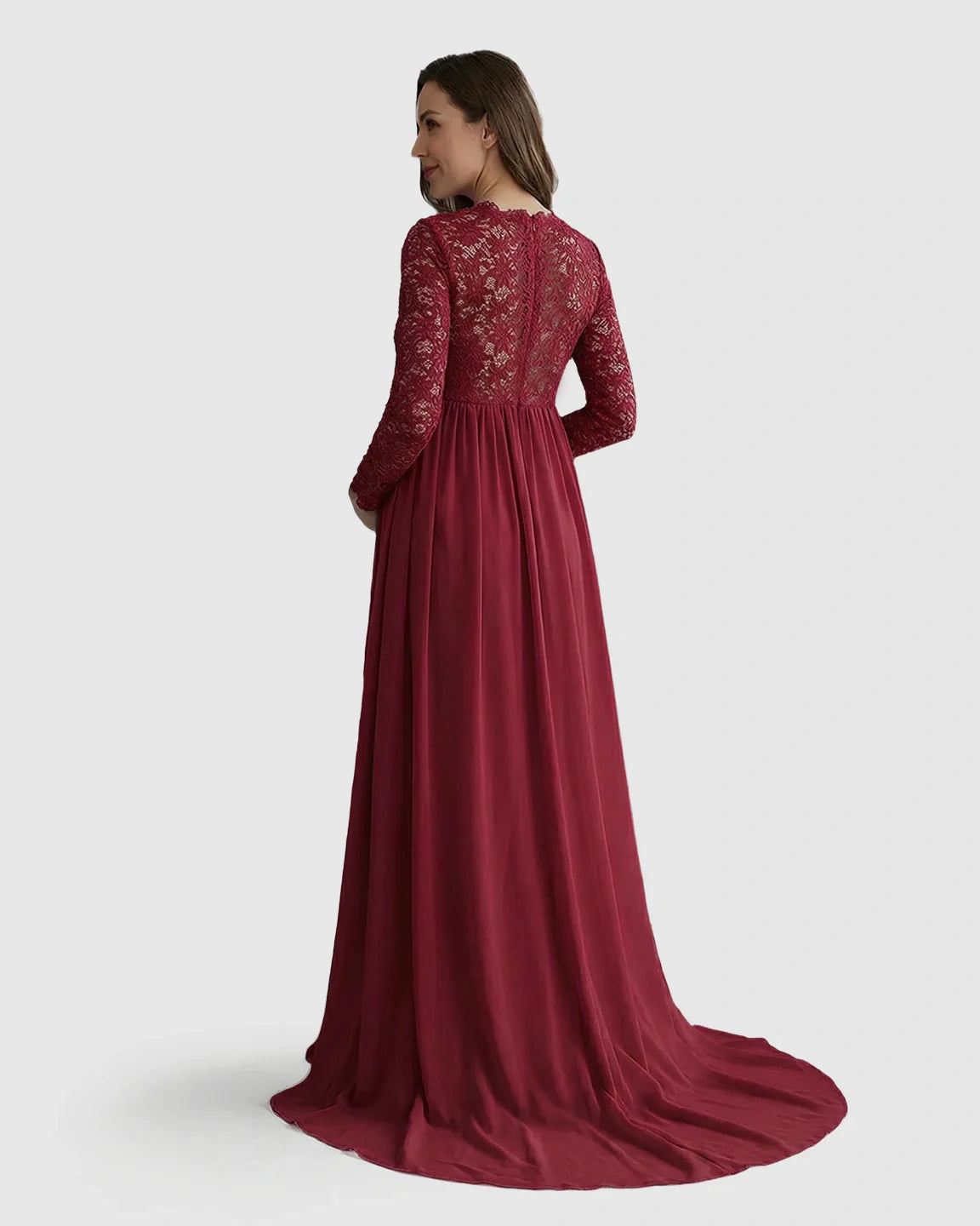 Bump Society – The Comfort Collection: Lace Bodice Trailing Skirt Maternity Photoshoot Gown