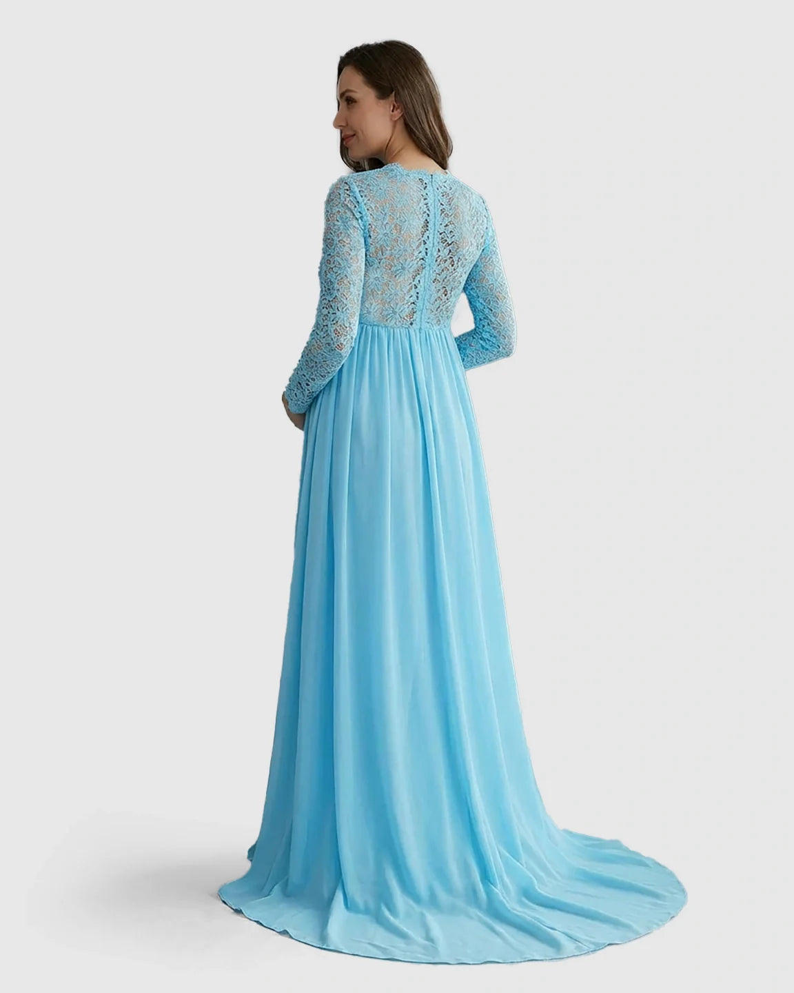 Bump Society – The Comfort Collection: Lace Bodice Trailing Skirt Maternity Photoshoot Gown