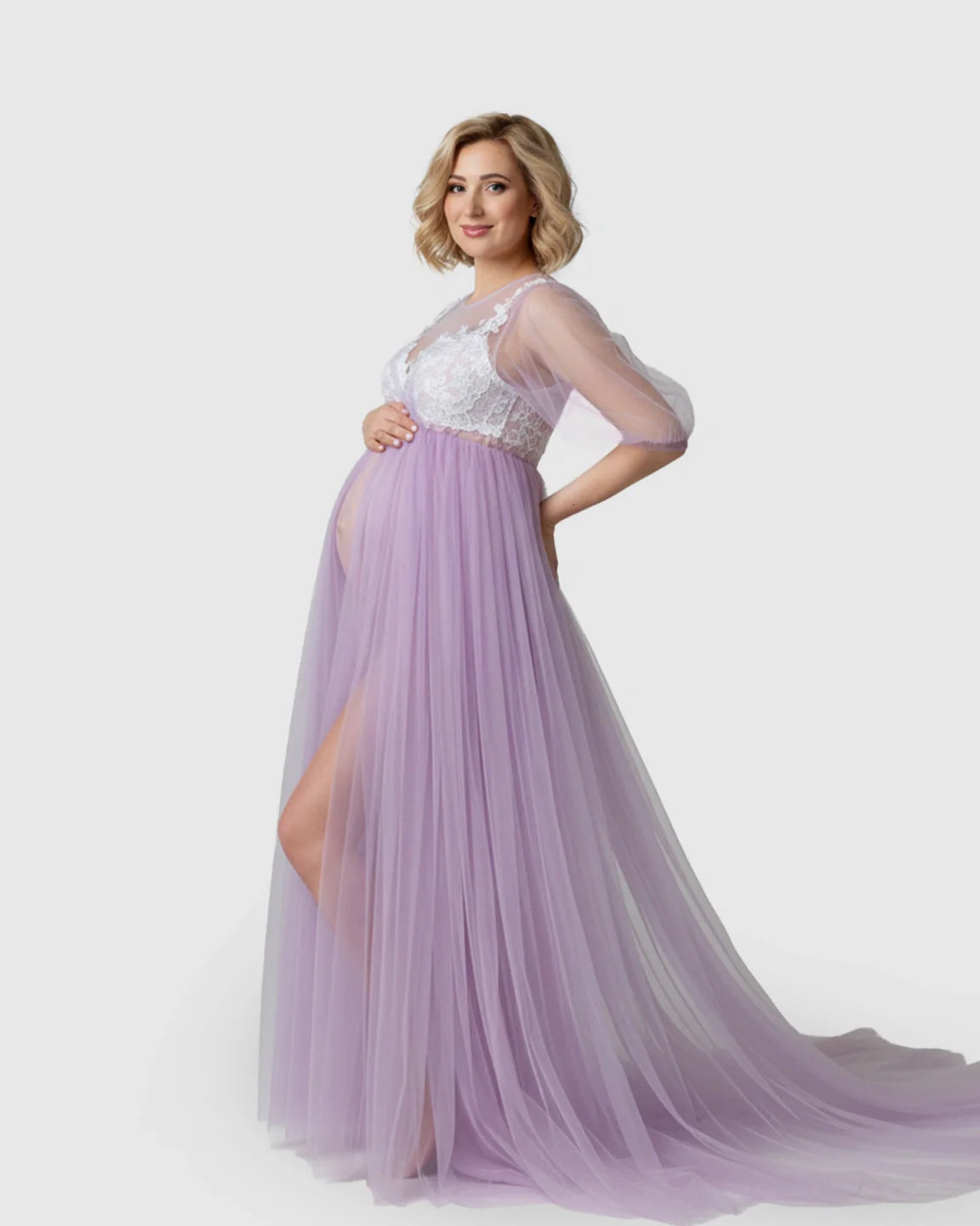 Bump Society – The Comfort Collection: Tulle Lace Swing Trail Maternity Photoshoot Dress