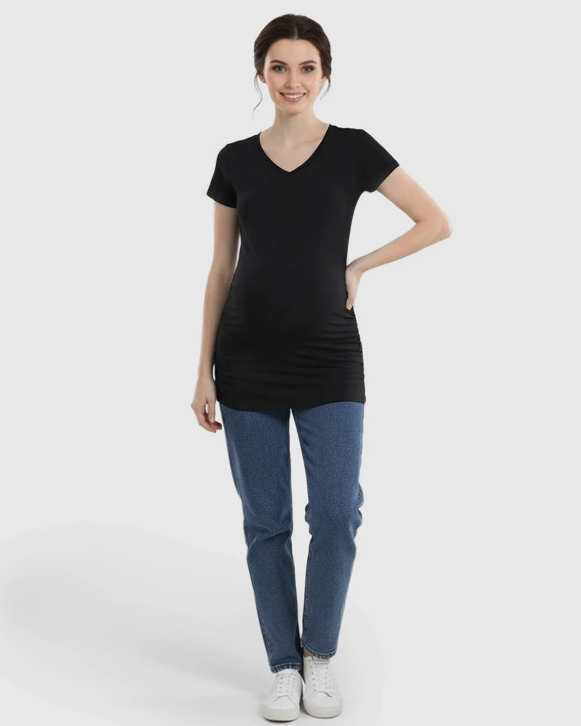 Bump Society – The Comfort Collection: Short Sleeve Ruched Slim Fit Maternity Top