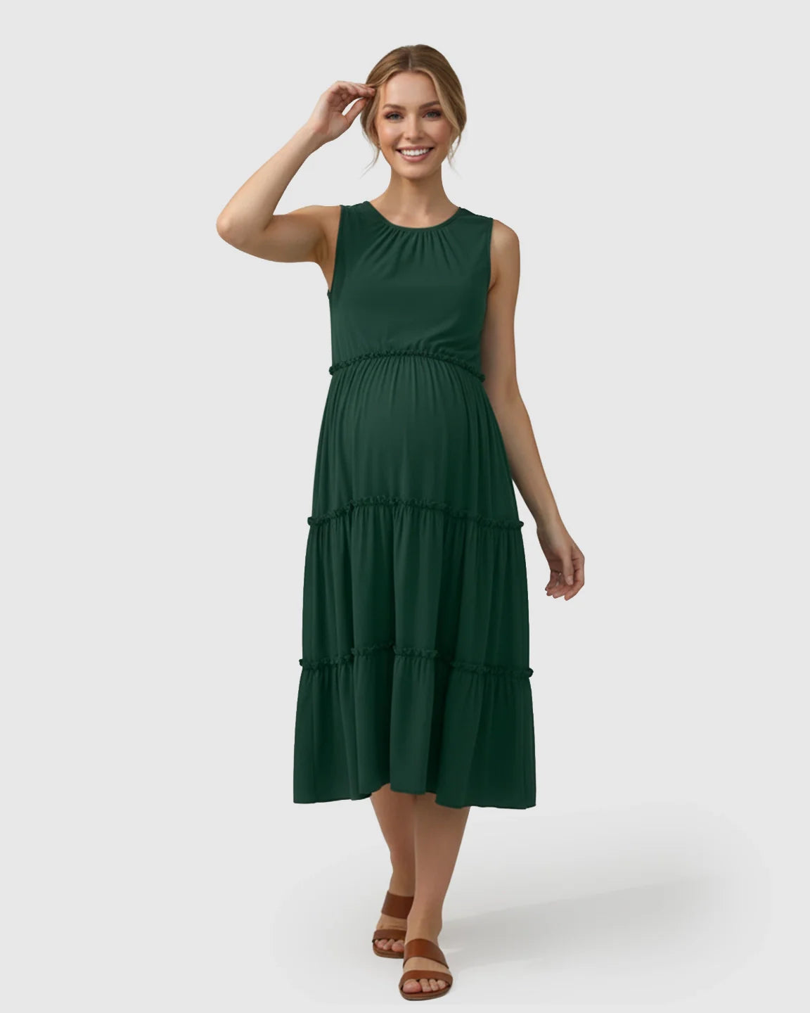 Bump Society – The Comfort Collection: Tiered Ruffle Skirt Casual Maternity Midi Dress