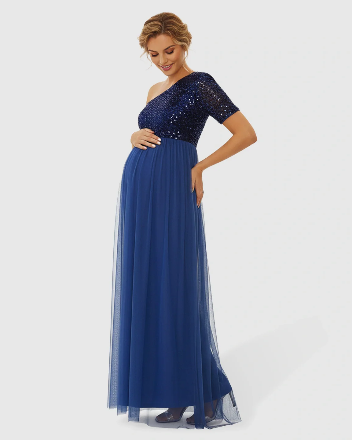 Bump Society – The Comfort Collection: Sequin One-Shoulder Glamour Maternity Maxi Dress