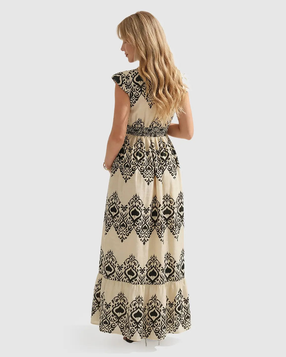 Bump Society – The Comfort Collection: V-neck Ethnic Print Maternity Maxi Dress