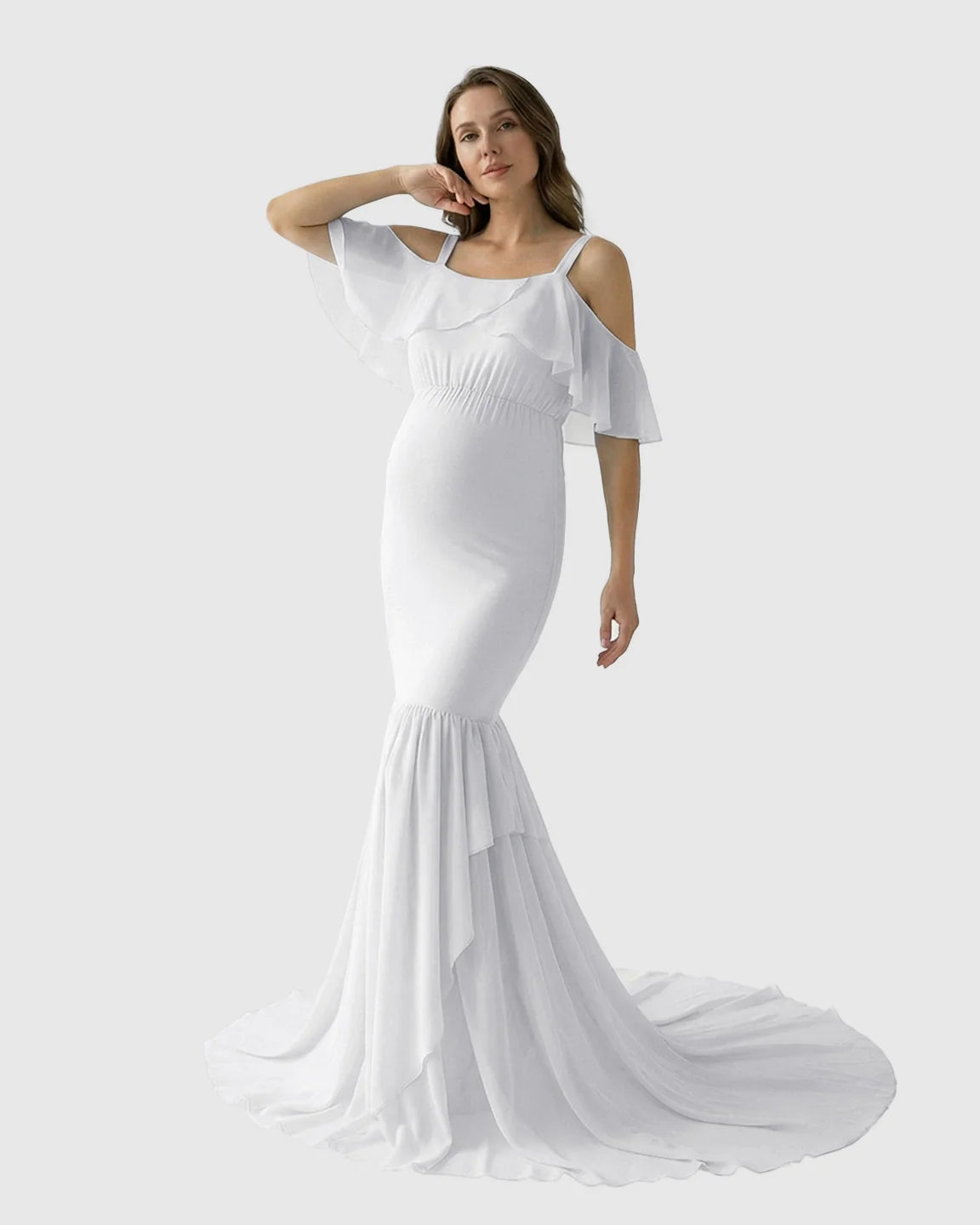 Bump Society – The Comfort Collection: Off-Shoulder Mermaid Trail Maternity Photoshoot Dress