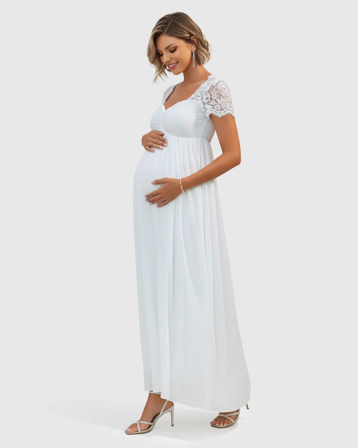 Bump Society – The Comfort Collection: Short Lace Sleeves Flowy Maternity Photoshoot Dress