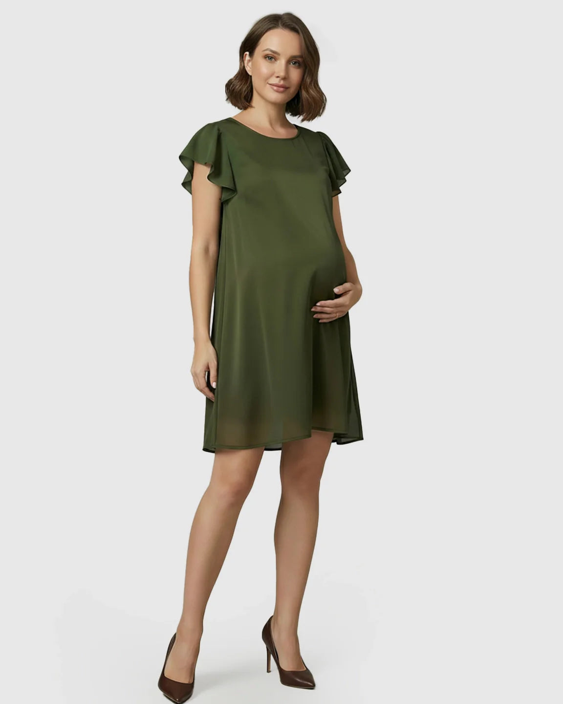 Bump Society – The Comfort Collection: Ruffle Sleeves Shift Silhouette Maternity Mini Dress