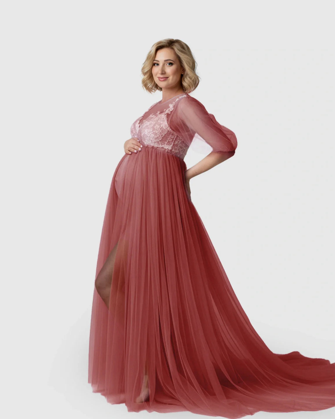Bump Society – The Comfort Collection: Tulle Lace Swing Trail Maternity Photoshoot Dress