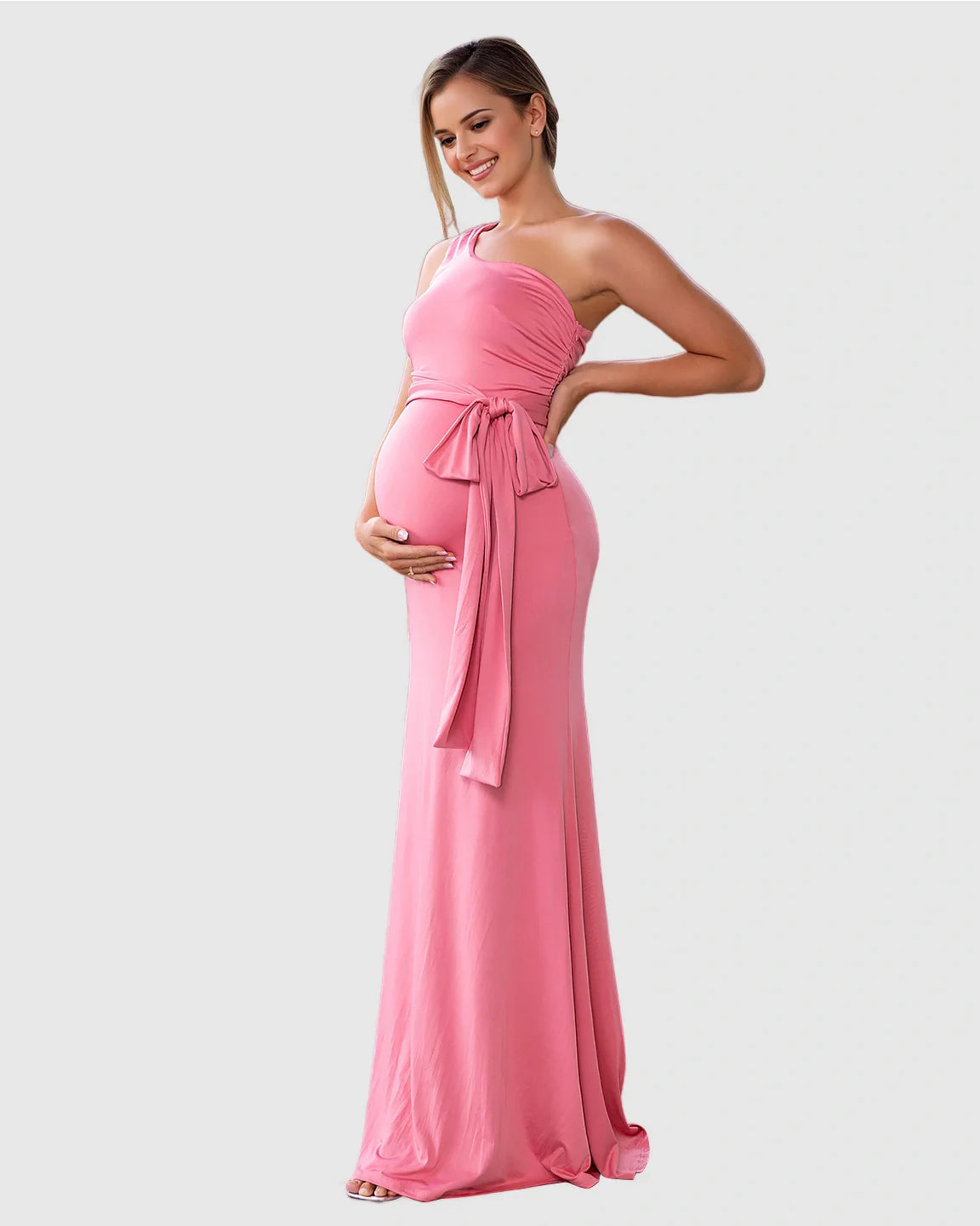 Bump Society – The Comfort Collection: Adjustable Tie Waist Fitted Bodice Maternity Maxi Dress