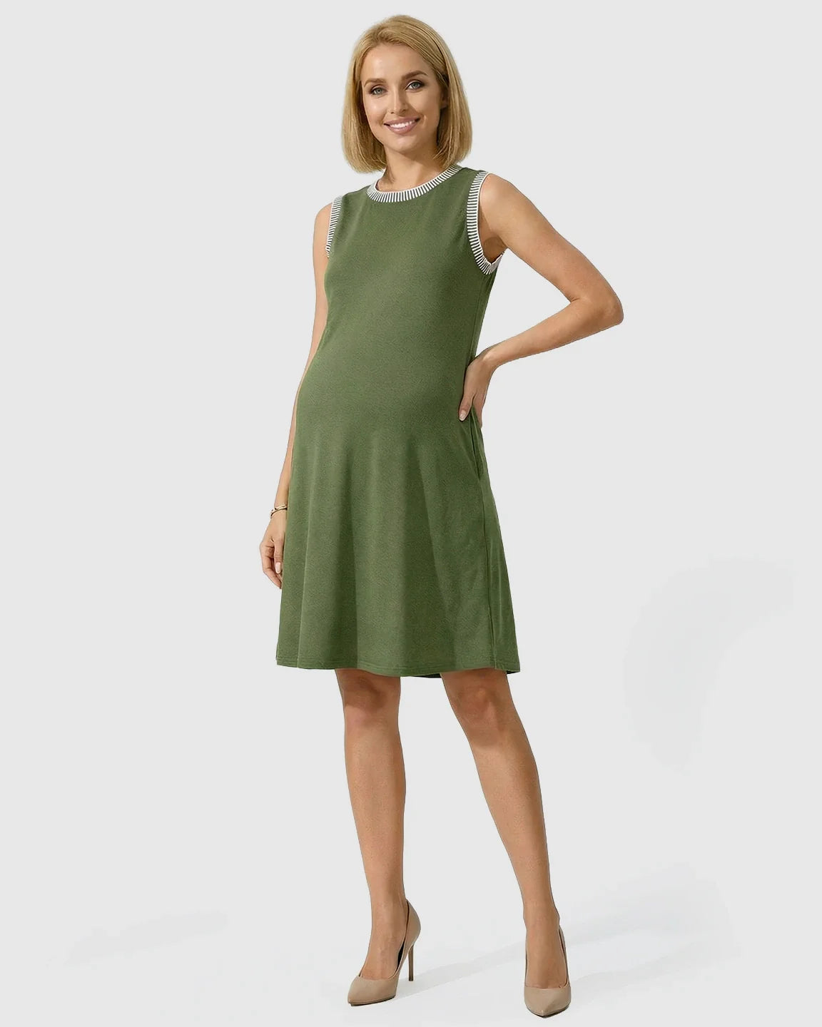 Bump Society – The Comfort Collection: Sleeveless Mid-Waist Umbrella Skirt Maternity Dress