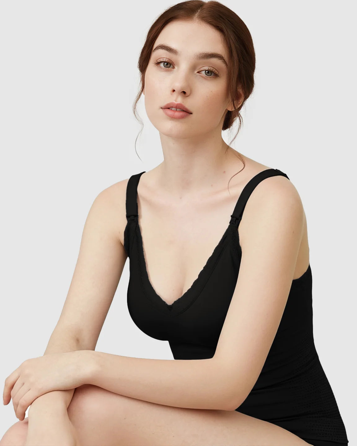 Bump Society – The Nursing Collection: Seamless Lace-Trim V-Neck Nursing Cami