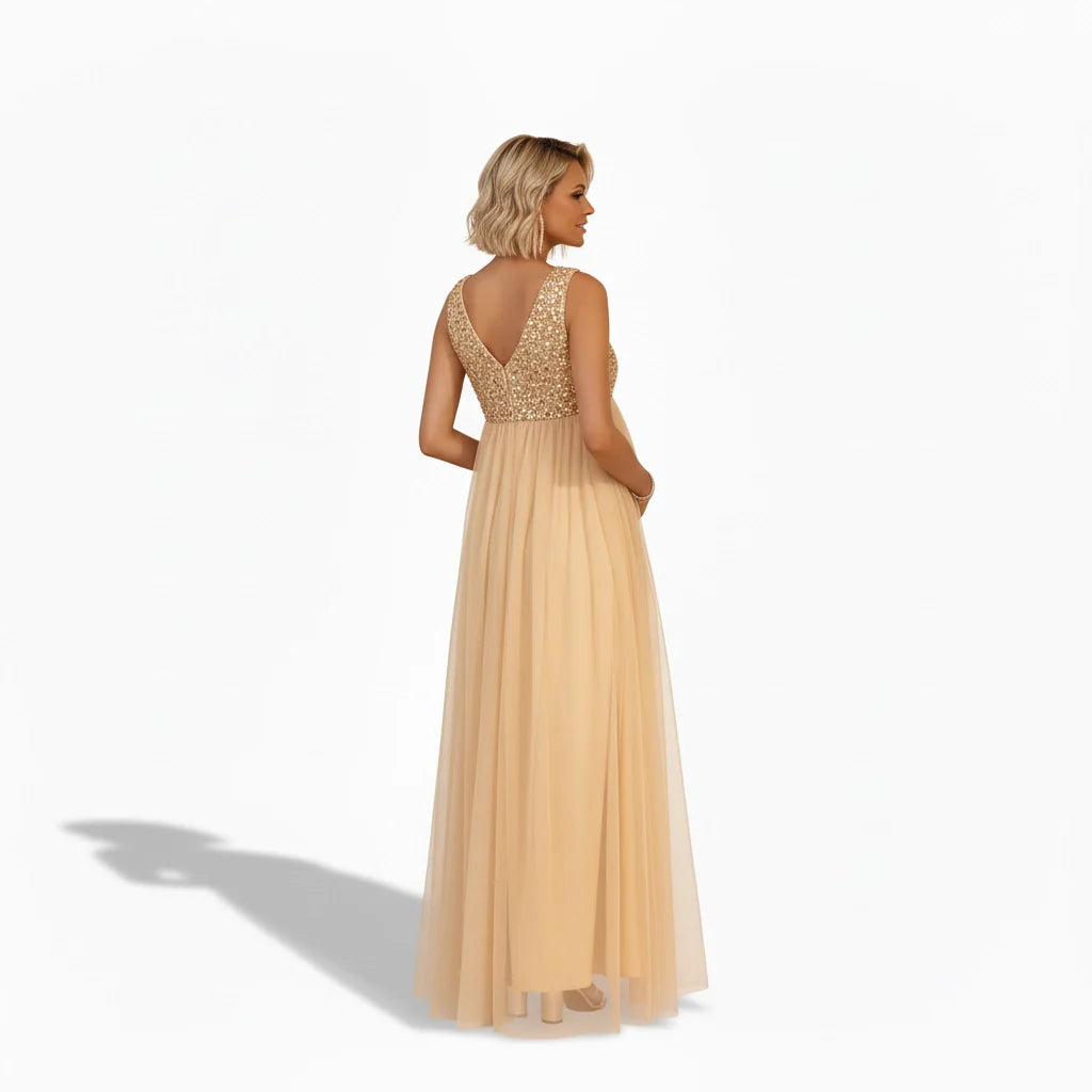 Bump Society – The Comfort Collection: Sequin Bodice Empire Waist Maternity Maxi Dress