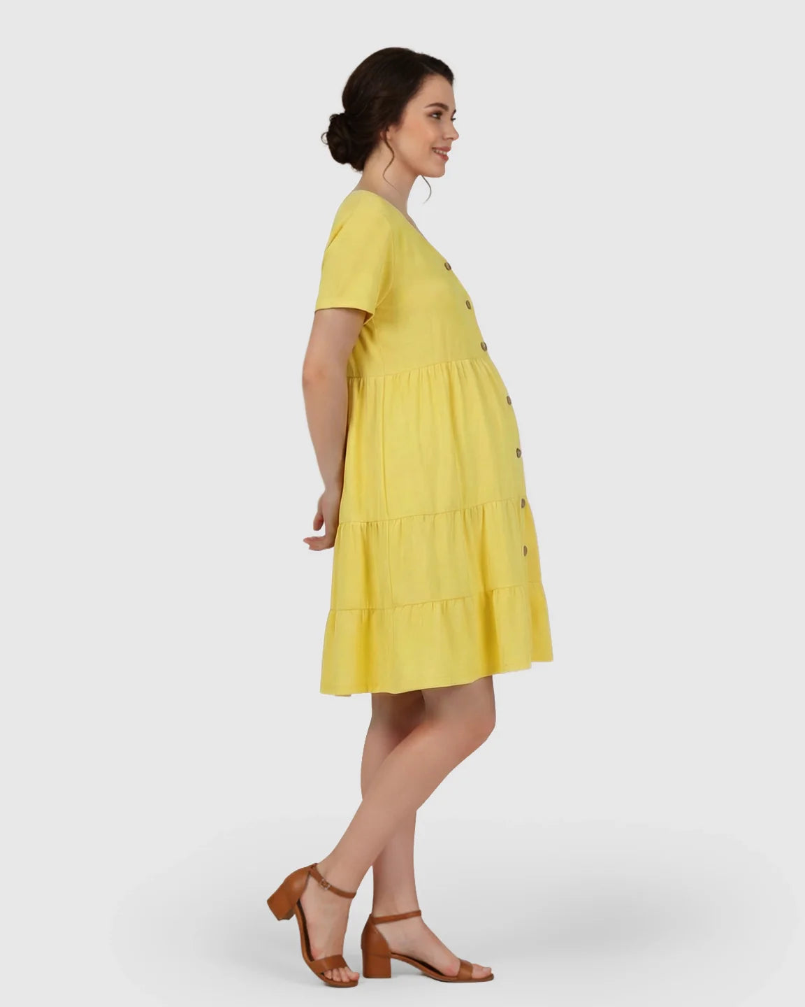 Bump Society – The Comfort Collection: Button Up Tiered Maternity Mini Dress