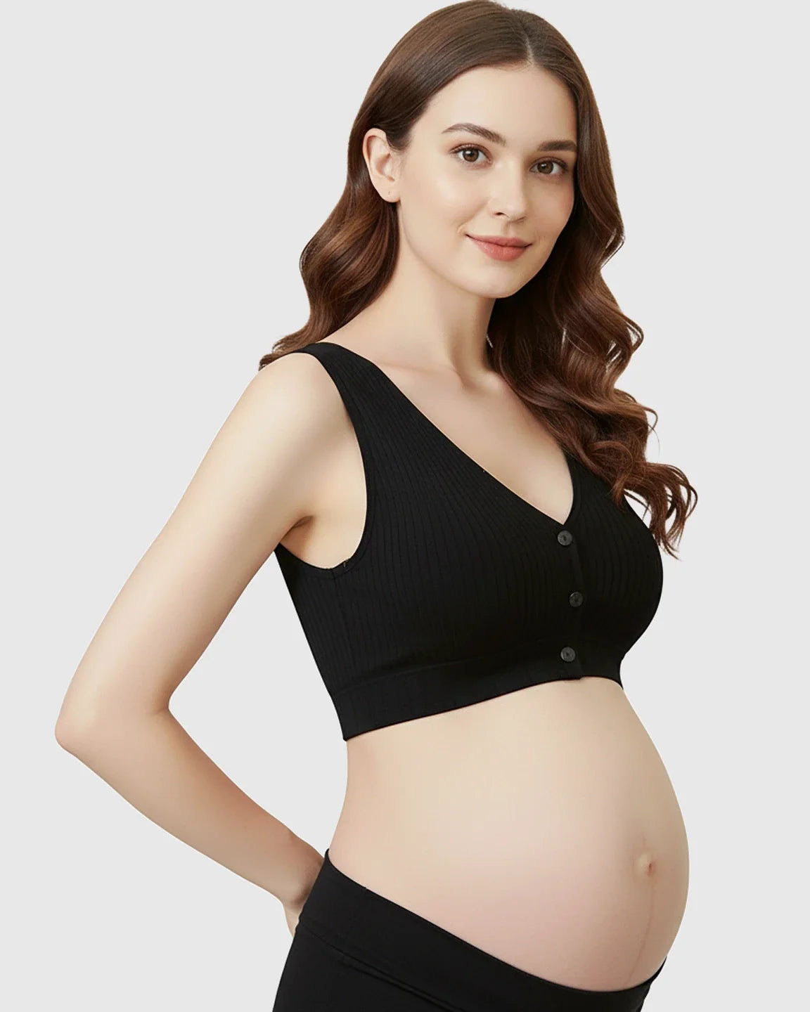 Bump Society – The Nursing Collection: Front-Button Ribbed Wireless Nursing Bra