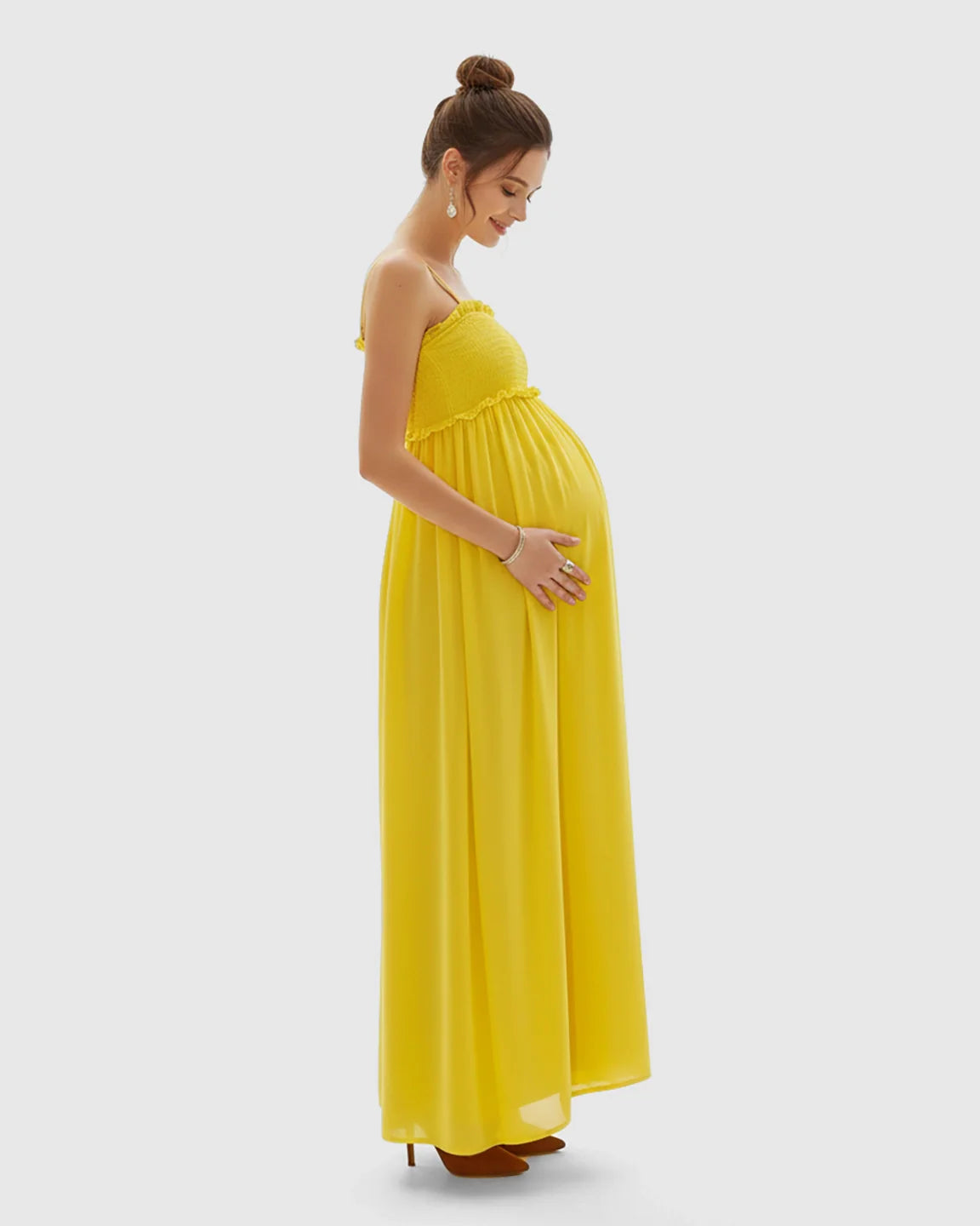 Bump Society – The Comfort Collection: Shirred Spaghetti A-Line Maternity Maxi Dress
