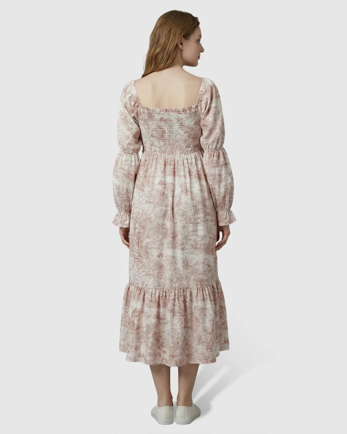 Bump Society – The Comfort Collection: Puffed Long-Sleeve Tiered Skirt Maternity Maxi Dress