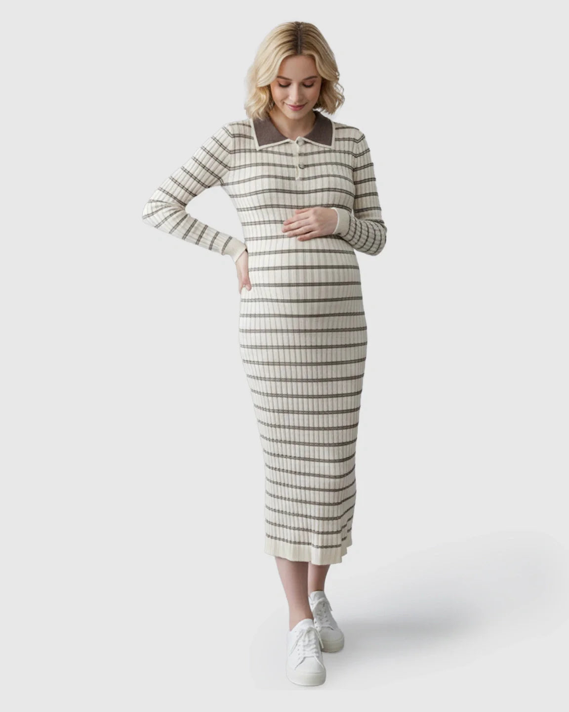 Bump Society – The Comfort Collection: Contrast Collared Casual Maternity Midi Dress