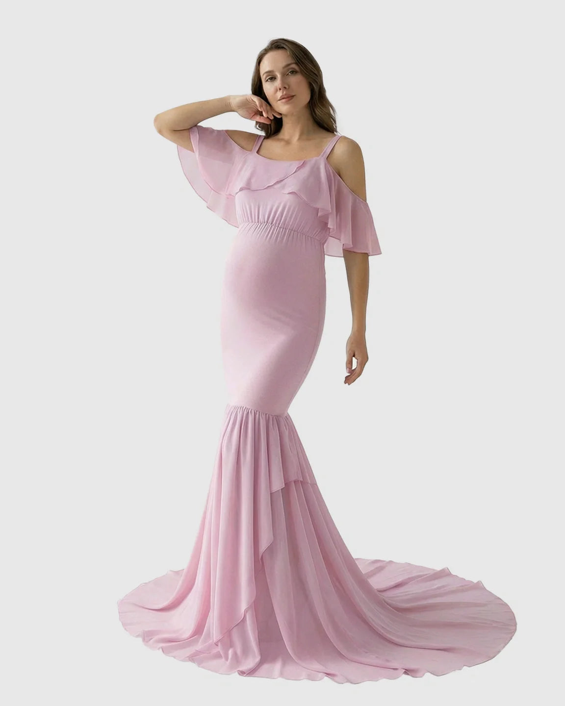 Bump Society – The Comfort Collection: Off-Shoulder Mermaid Trail Maternity Photoshoot Dress
