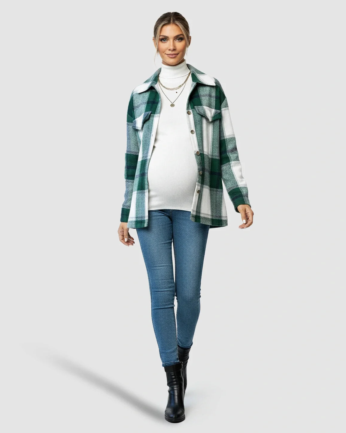 Bump Society – The Comfort Collection: Plaid Lapel Button Up Maternity Shacket