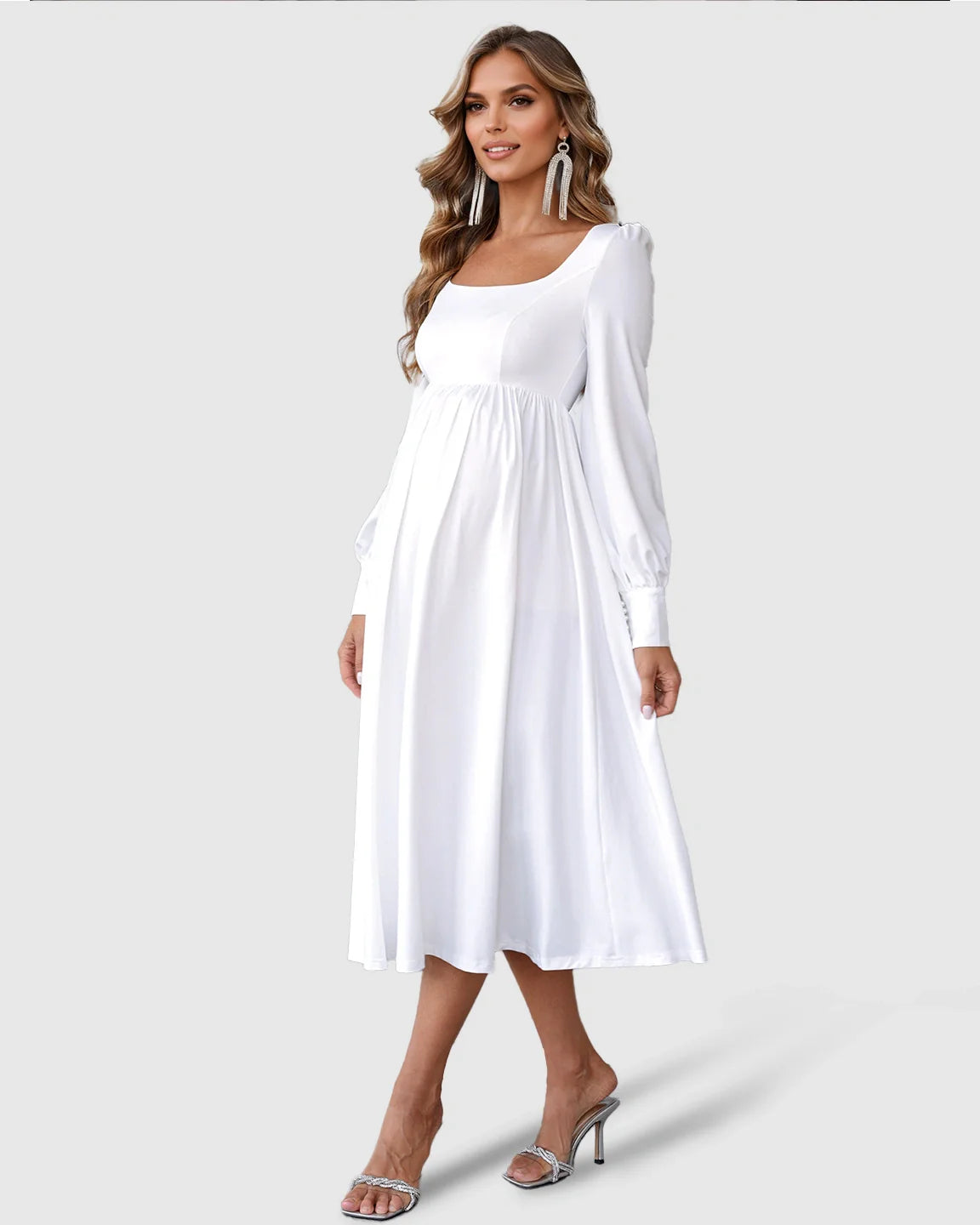 The Comfort Collection: Square Neckline Empire Waist Maternity Midi Dress