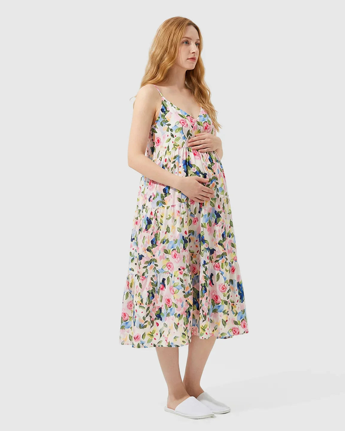 Bump Society – The Comfort Collection: Sleeveless Rose Print Maternity Maxi Dress