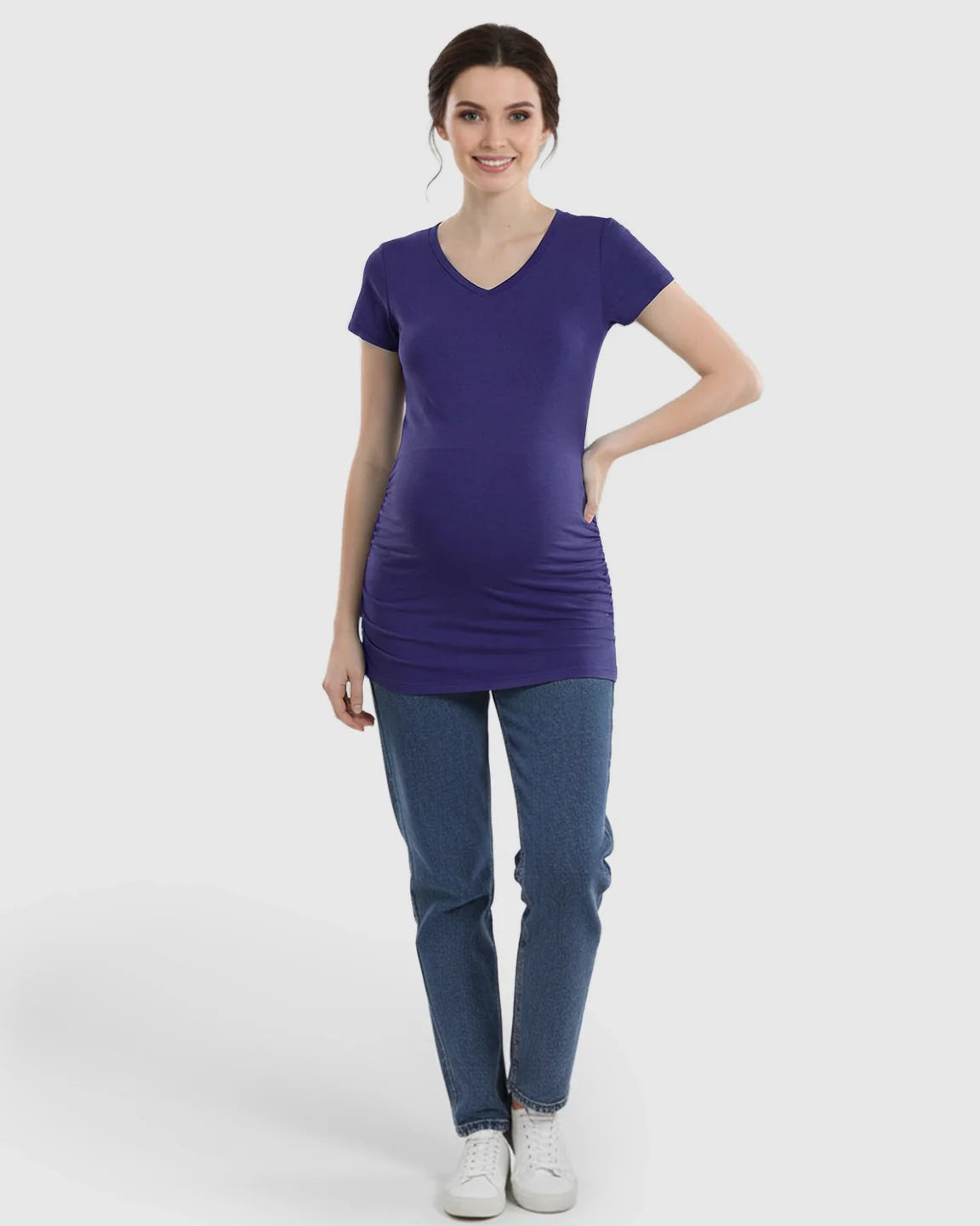 Bump Society – The Comfort Collection: Short Sleeve Ruched Slim Fit Maternity Top