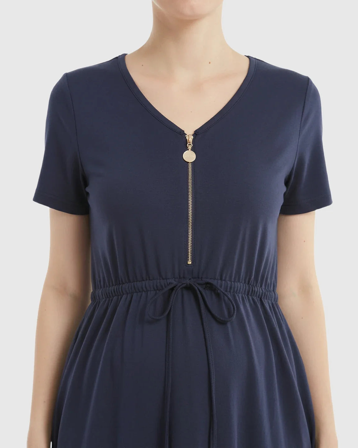 Bump Society – The Nursing Collection: Zip-Up Nursing Drawstring-Waist Maternity Mini Dress