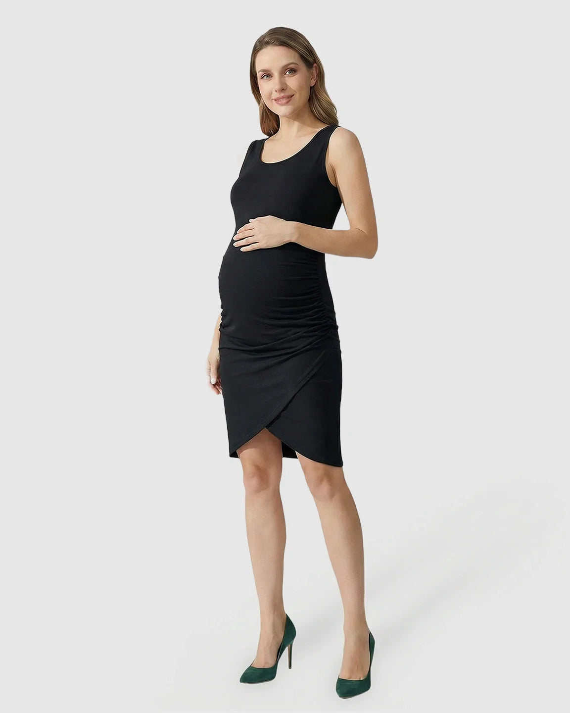 Bump Society – The Comfort Collection: Side Ruched Wrap-Style Hem Maternity Dress