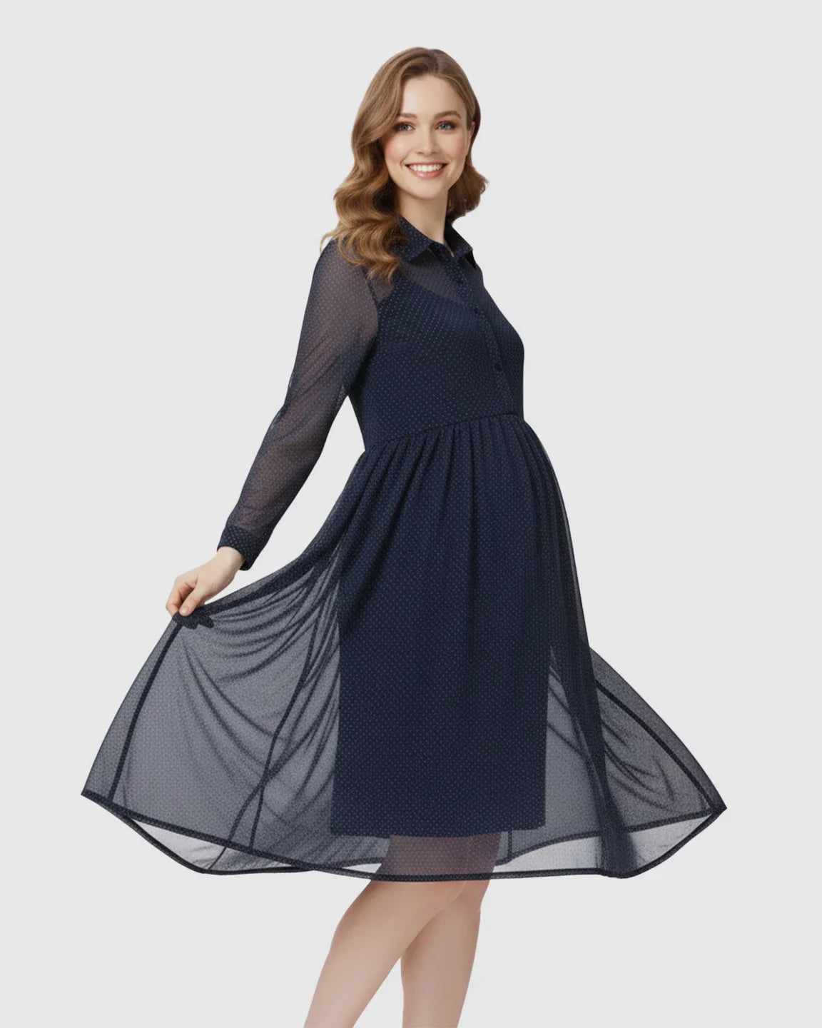 Bump Society – The Comfort Collection: Button-Front Chiffon Flowing Maternity Dress