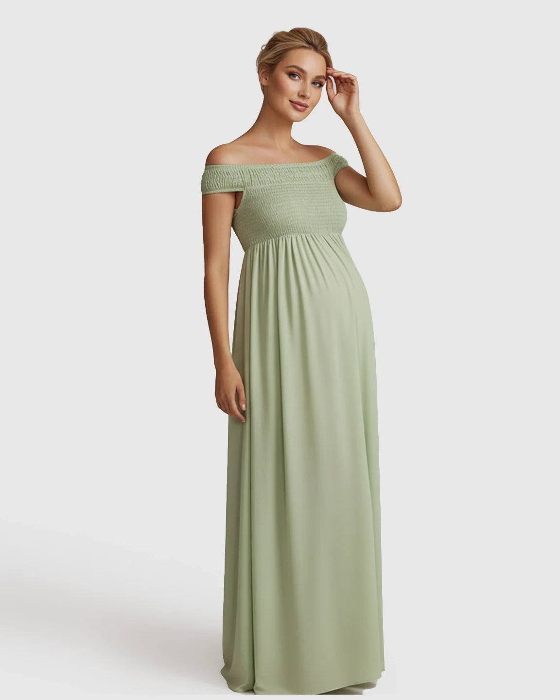 Bump Society – The Comfort Collection: Off-Shoulder Flowy A-line Maternity Maxi Dress