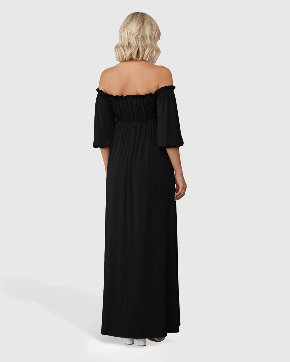 Bump Society – The Comfort Collection: Off-Shoulder Elegant Maternity Maxi Dress