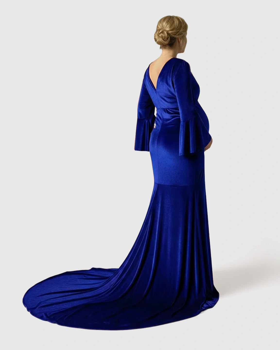 Bump Society – The Comfort Collection: Long-Sleeve Mermaid Train Maternity Photoshoot Gown