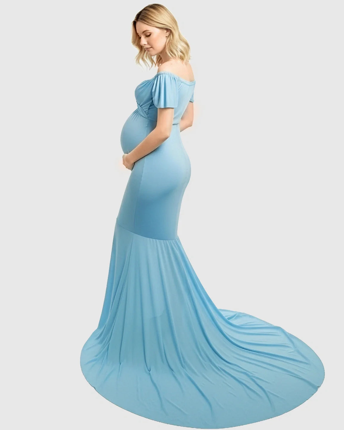 Bump Society – The Comfort Collection: Off-Shoulder Fitted Mermaid Style Maternity Photoshoot Gown