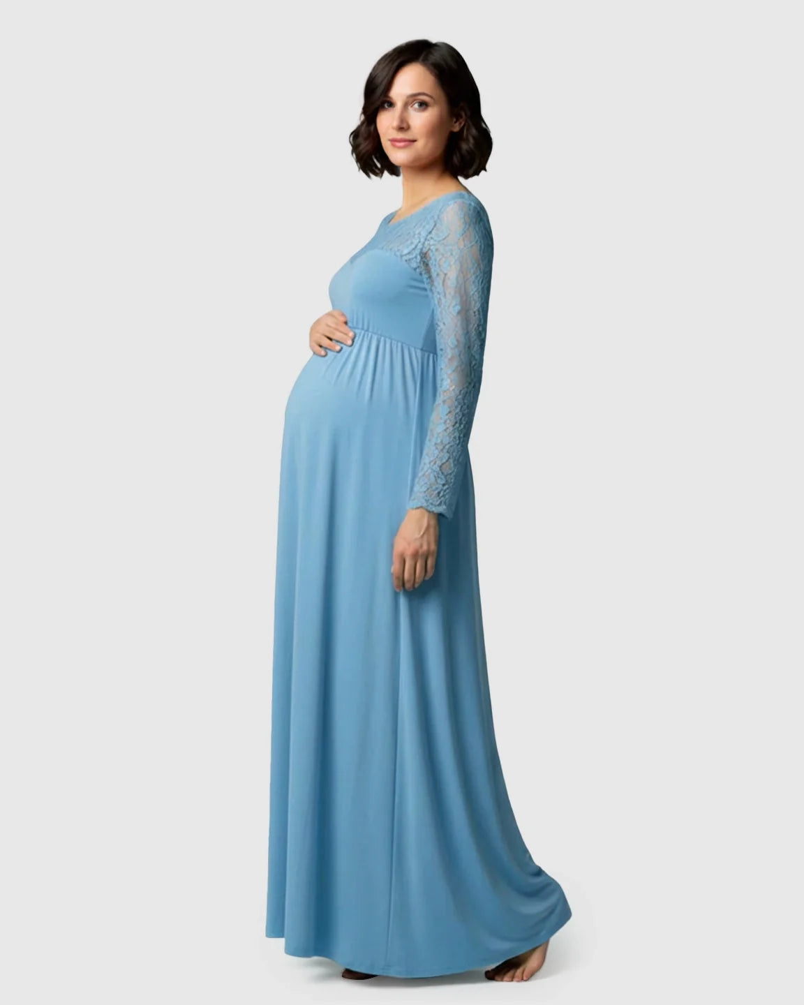 Bump Society – The Comfort Collection: Elegant Lace Floor-Length Maternity Photoshoot Dress