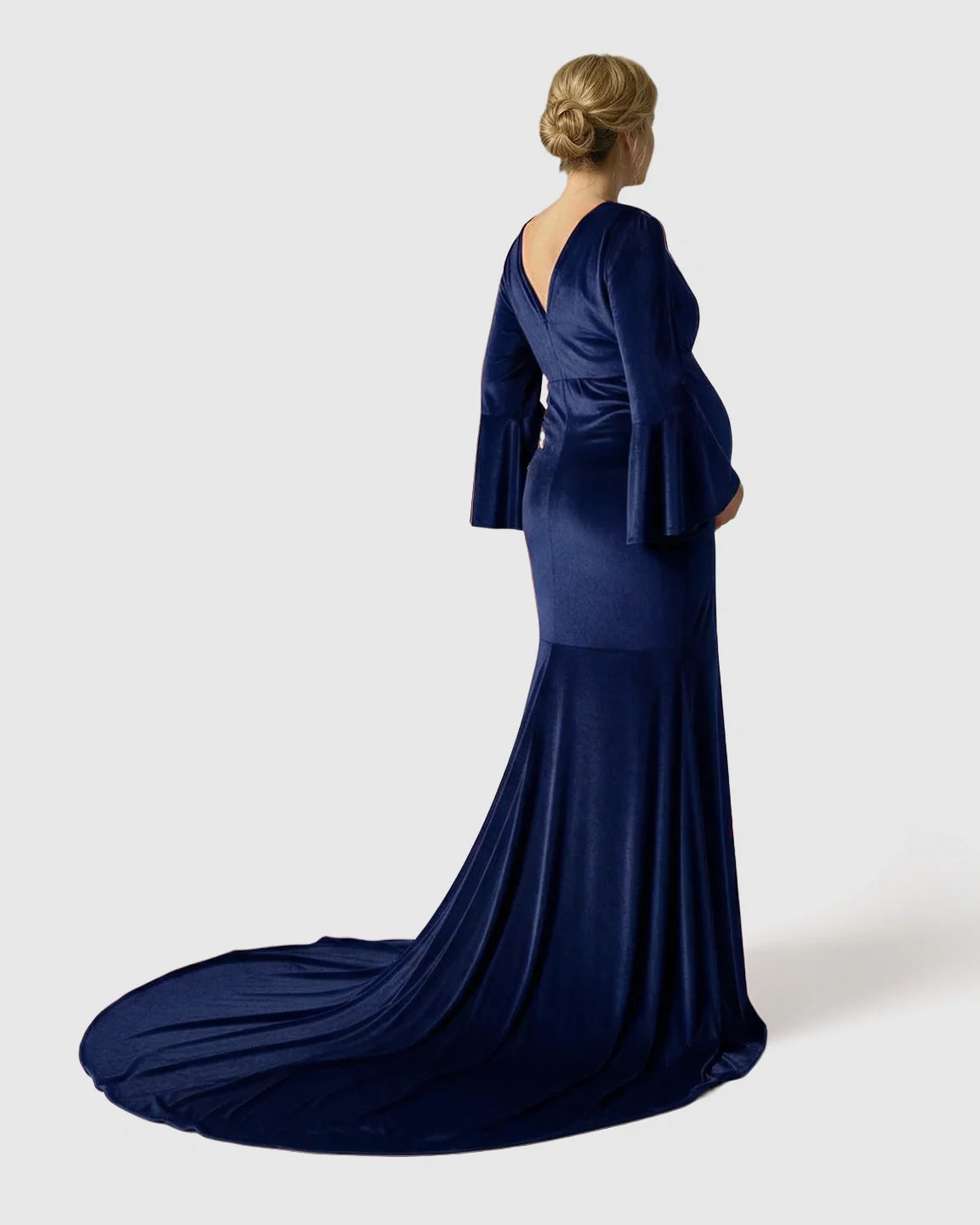 Bump Society – The Comfort Collection: Long-Sleeve Mermaid Train Maternity Photoshoot Gown