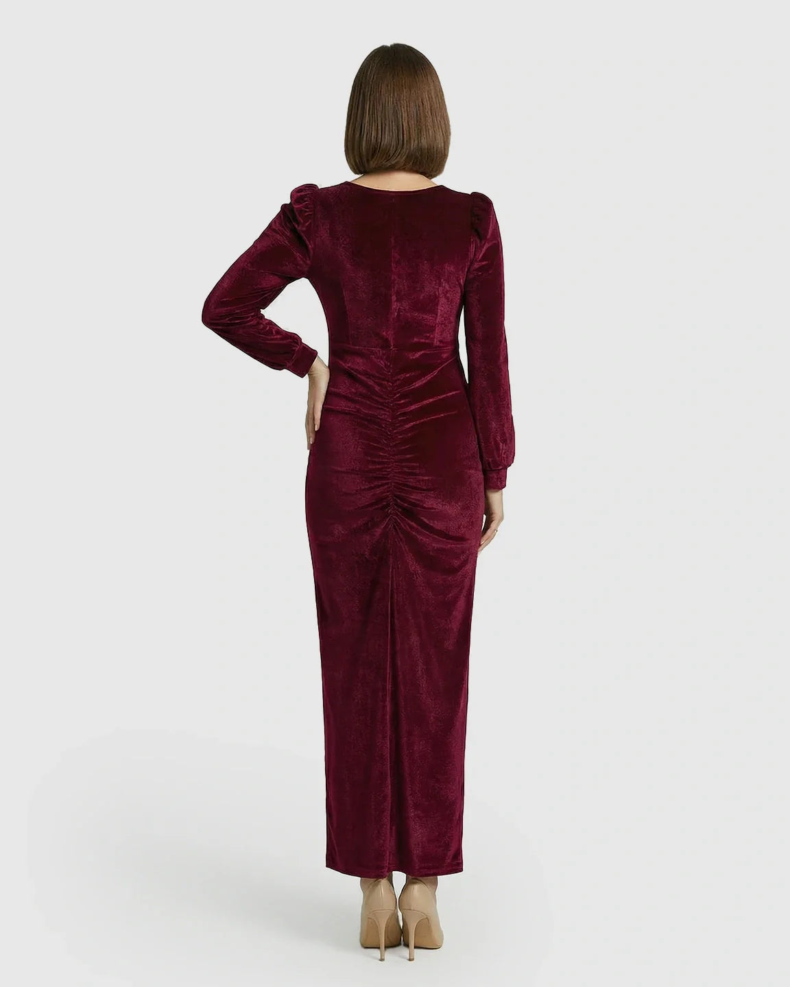 Bump Society – The Comfort Collection: Puffed Velvet Sleeves Bodycon Maternity Evening Gown