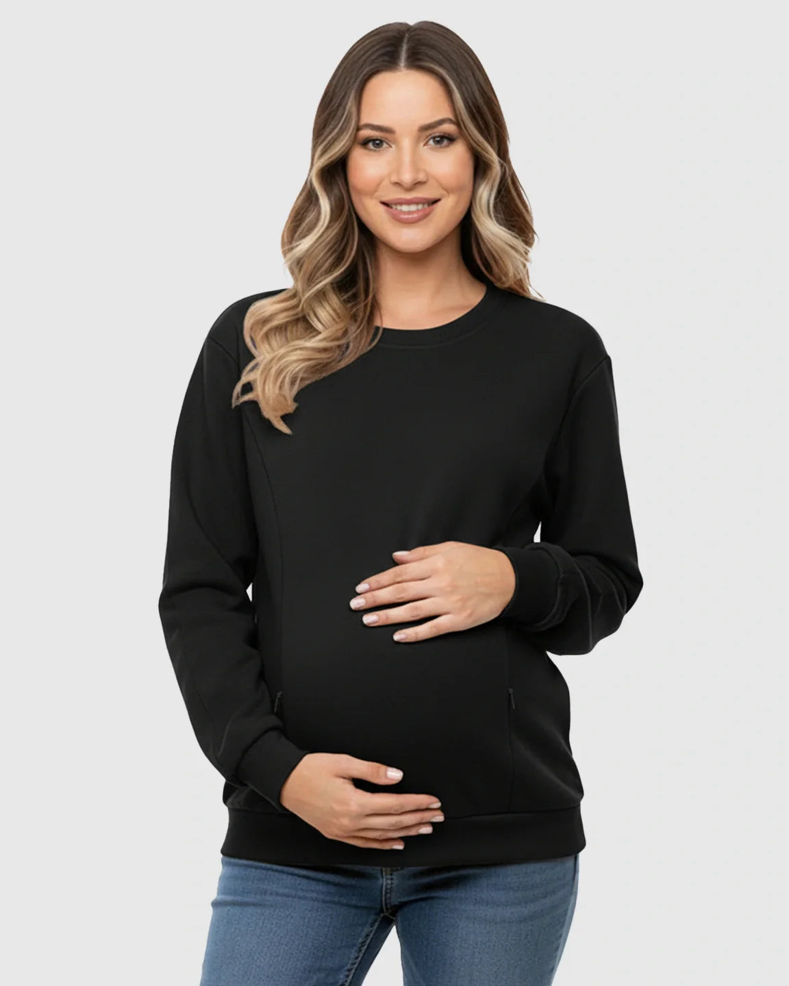 The Nursing Collection: Waffle-Knit Cozy Fit Maternity Nursing Sweatshirt