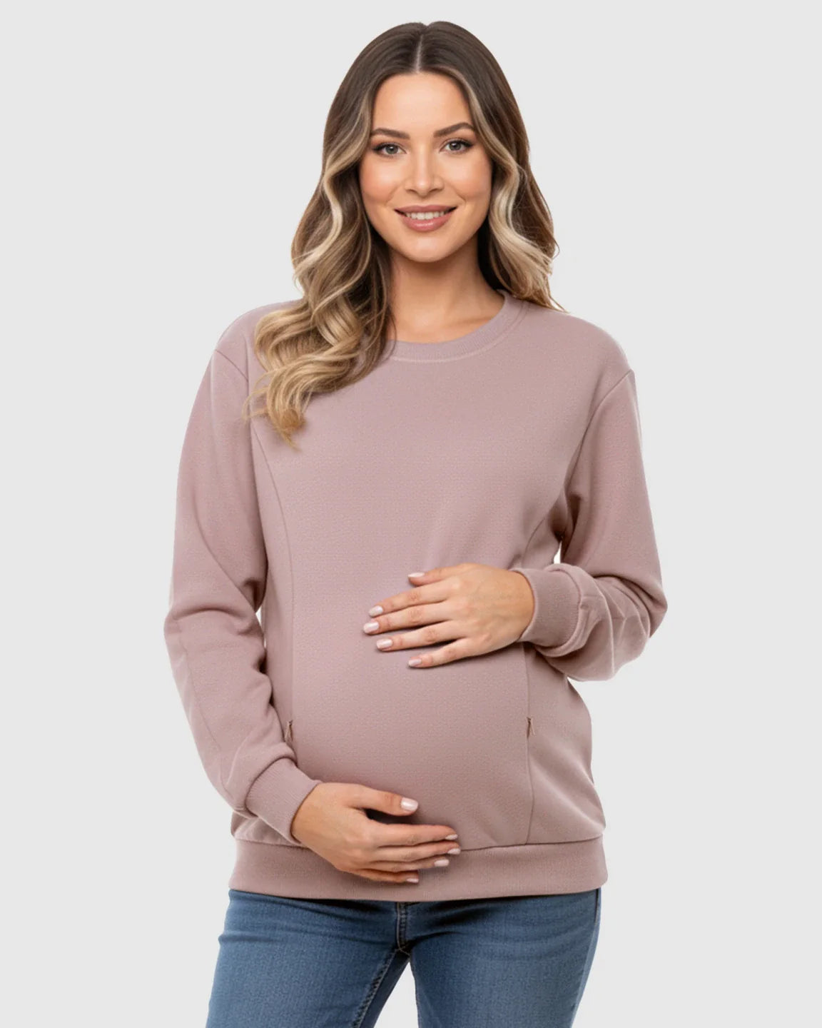 The Nursing Collection: Waffle-Knit Cozy Fit Maternity Nursing Sweatshirt