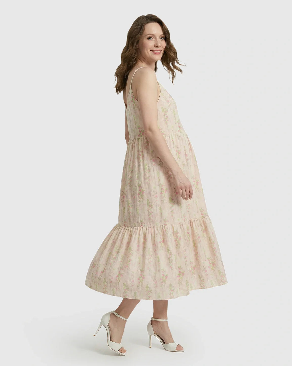 Bump Society – The Comfort Collection: Spaghetti Strap Floral Tiered Maternity Dress