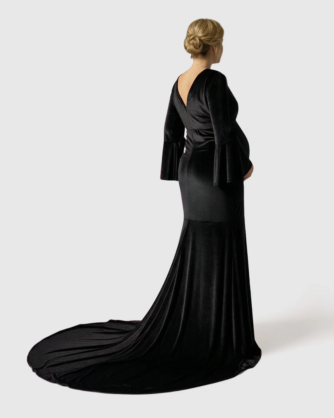 Bump Society – The Comfort Collection: Long-Sleeve Mermaid Train Maternity Photoshoot Gown