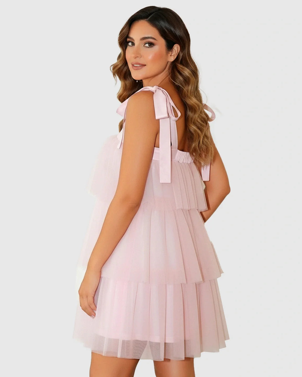 Bump Society – The Comfort Collection: Bow-Tie Tulle Cake-Layer Maternity Mini Dress