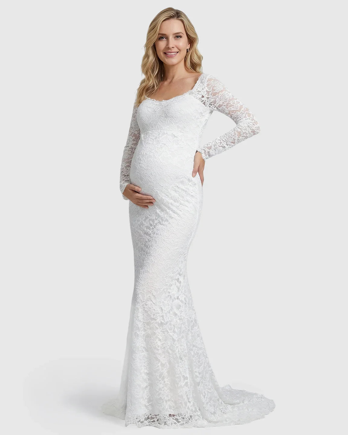 Bump Society – The Comfort Collection: Lace Train Long-Sleeve Maternity Gown