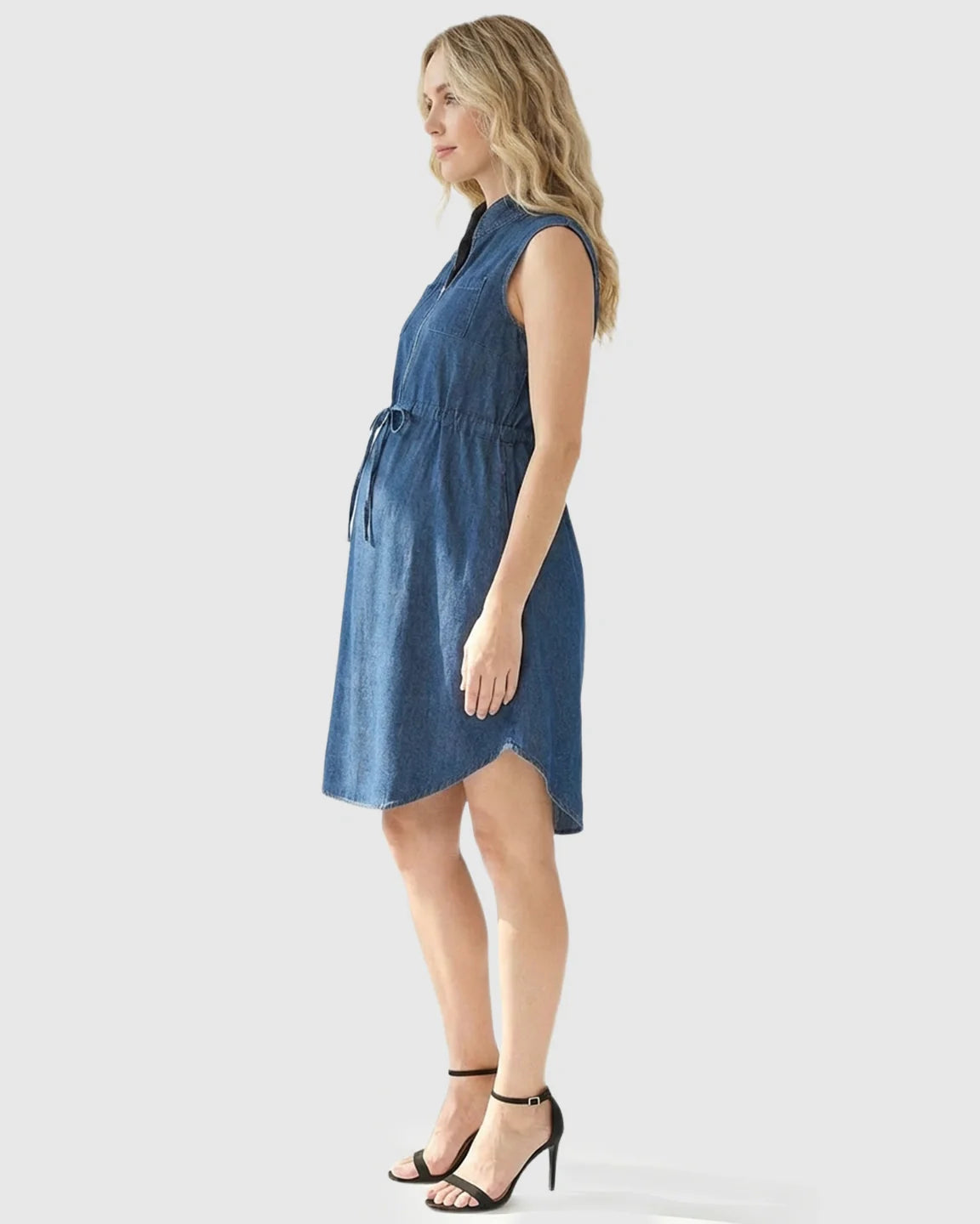 Bump Society – The Nursing Collection: Front-Zip Denim Casual Nursing & Maternity Dress