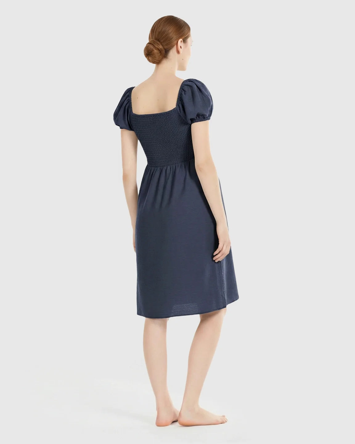 Bump Society – The Nursing Collection: Puff-Sleeve Flowy Maternity & Nursing Midi Dress