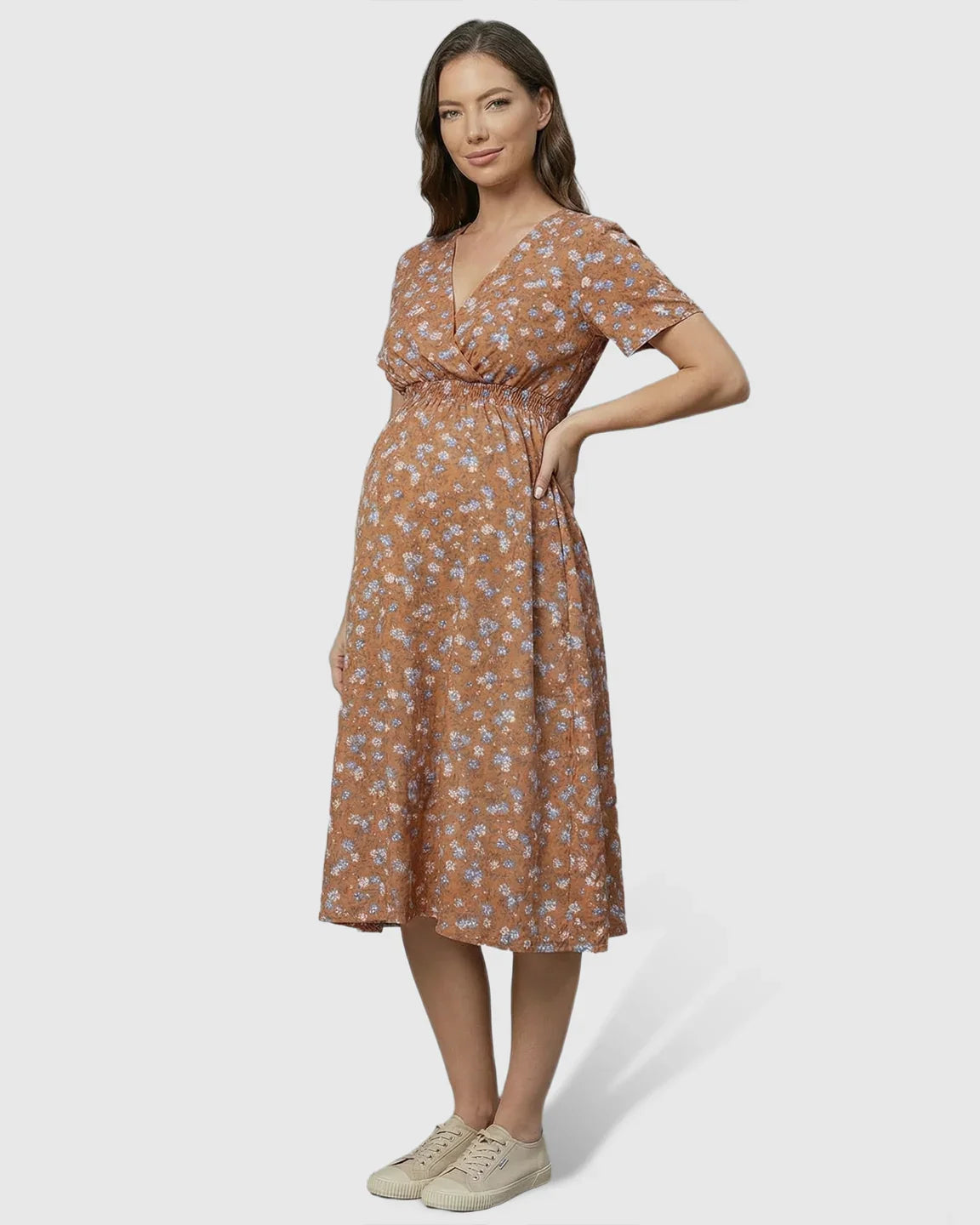 Bump Society – The Comfort Collection: Stretch-Waist A-Line Maternity Midi Dress