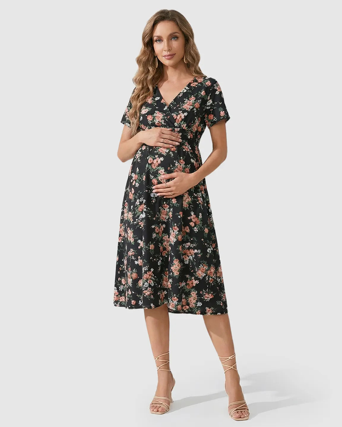 Bump Society – The Comfort Collection: Stretch-Waist A-Line Maternity Midi Dress